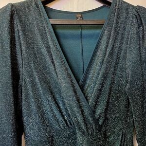 SHEIN Teal Long Sleeve Glitter Dress